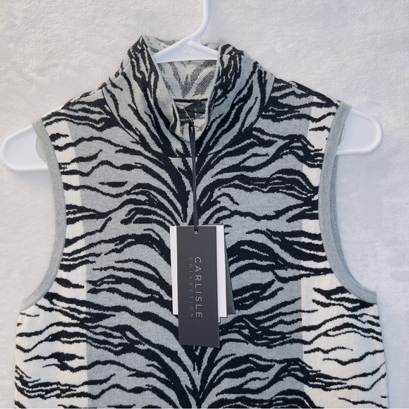 Carlisle Collection NWT Zebra Print Cotton Silk Sleeveless Turtleneck Sweater - Picture 2 of 6